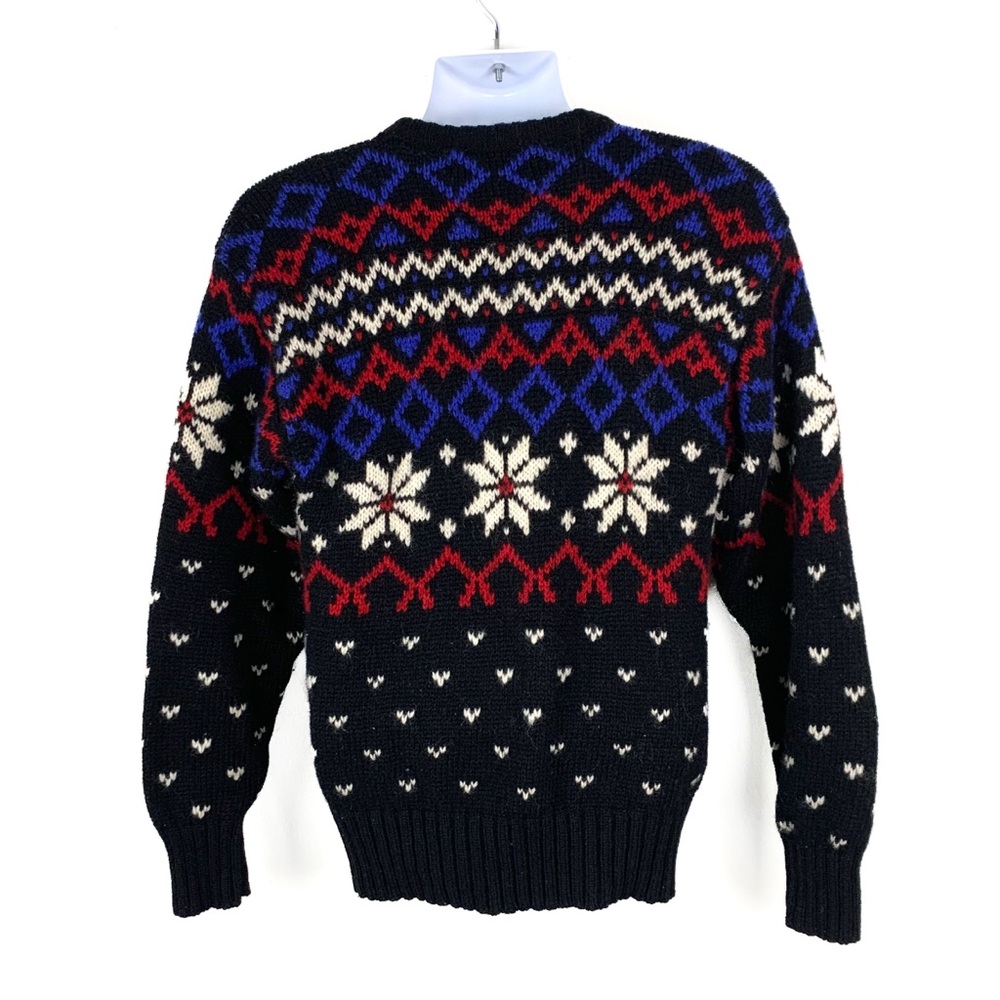 Vintage 80s Eddie Bauer 100% Wool Sweater Fair Isle Ski Men M Black Label Nordic